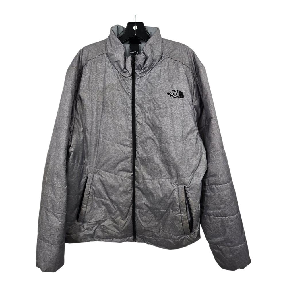 The North Face Quilted Puffer Jacket Men XL Gray Full Zip Pockets Outdoor Winter